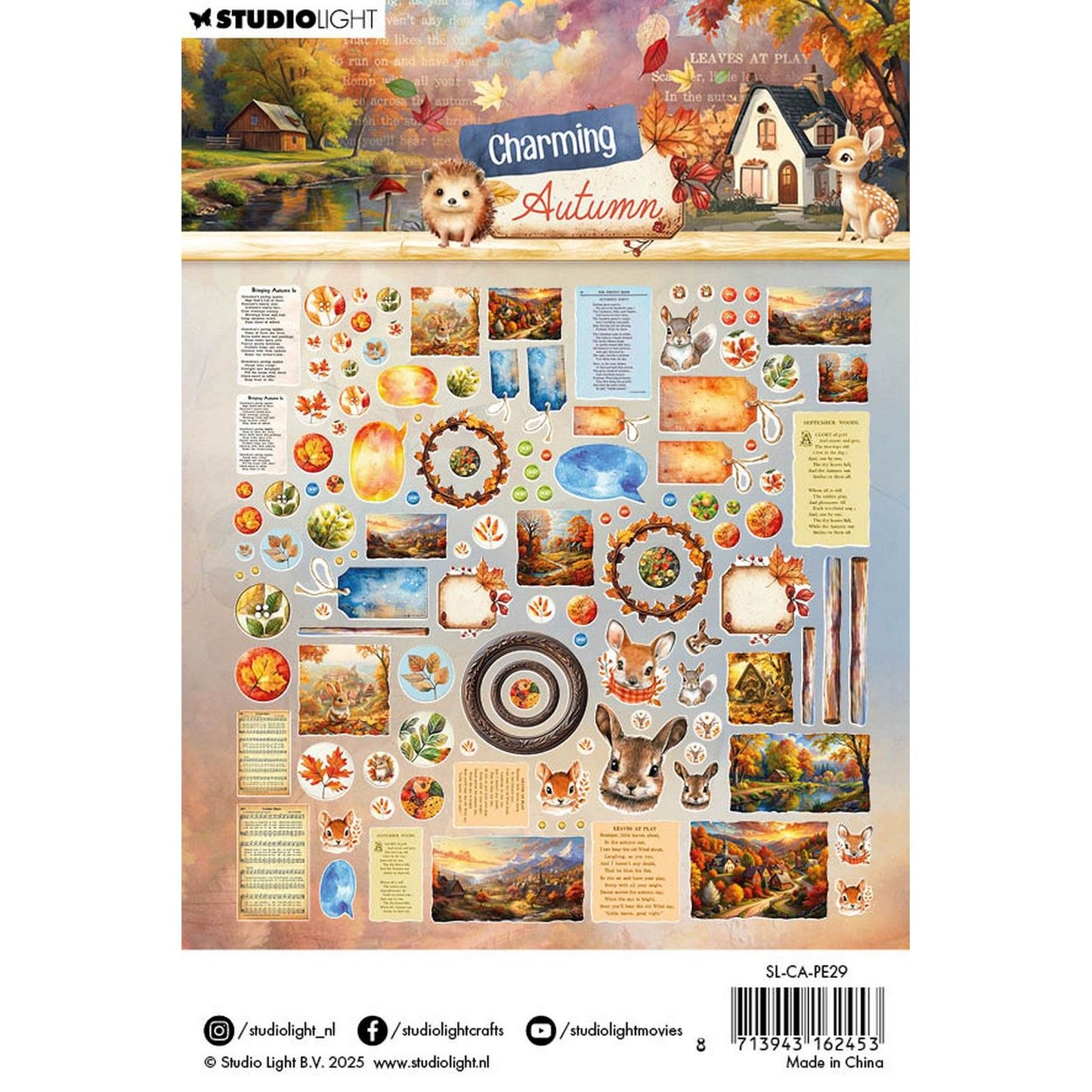 Studiolicht • bezaubernde herbstliche Papierelemente, Etiketten, Bilder von Tierköpfen