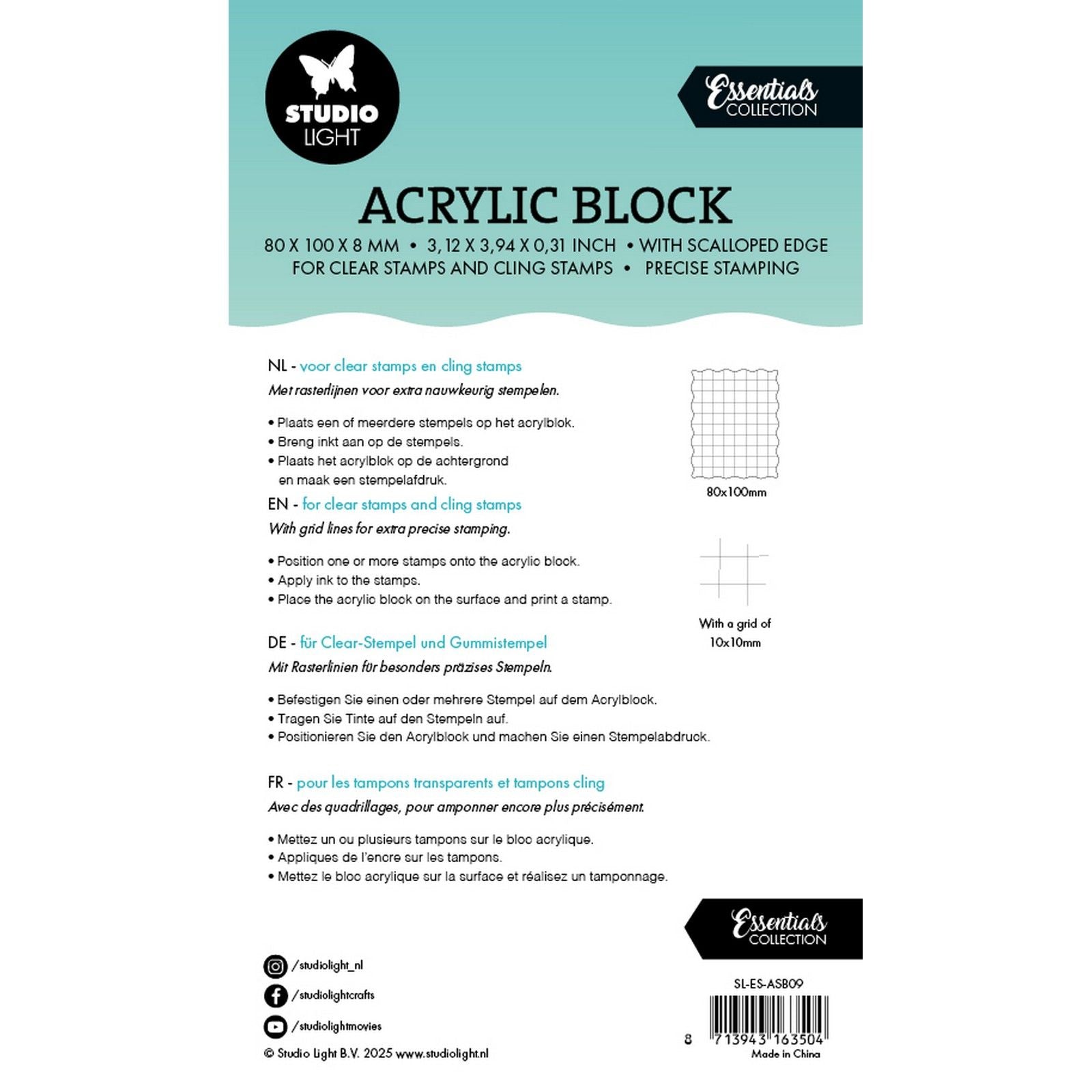 Studio Light • Essentials Acryl-Stempelblock für Klarsicht- und Haftstempel mit Raster