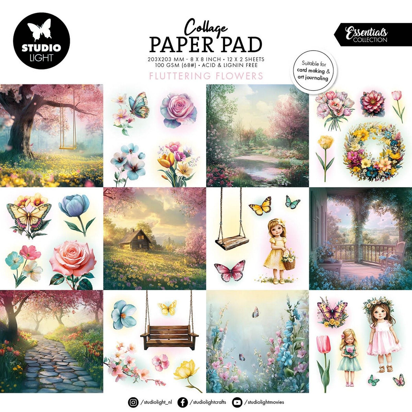 Studioleuchte • Essentials Collage-Papierblock mit flatternden Blumen
