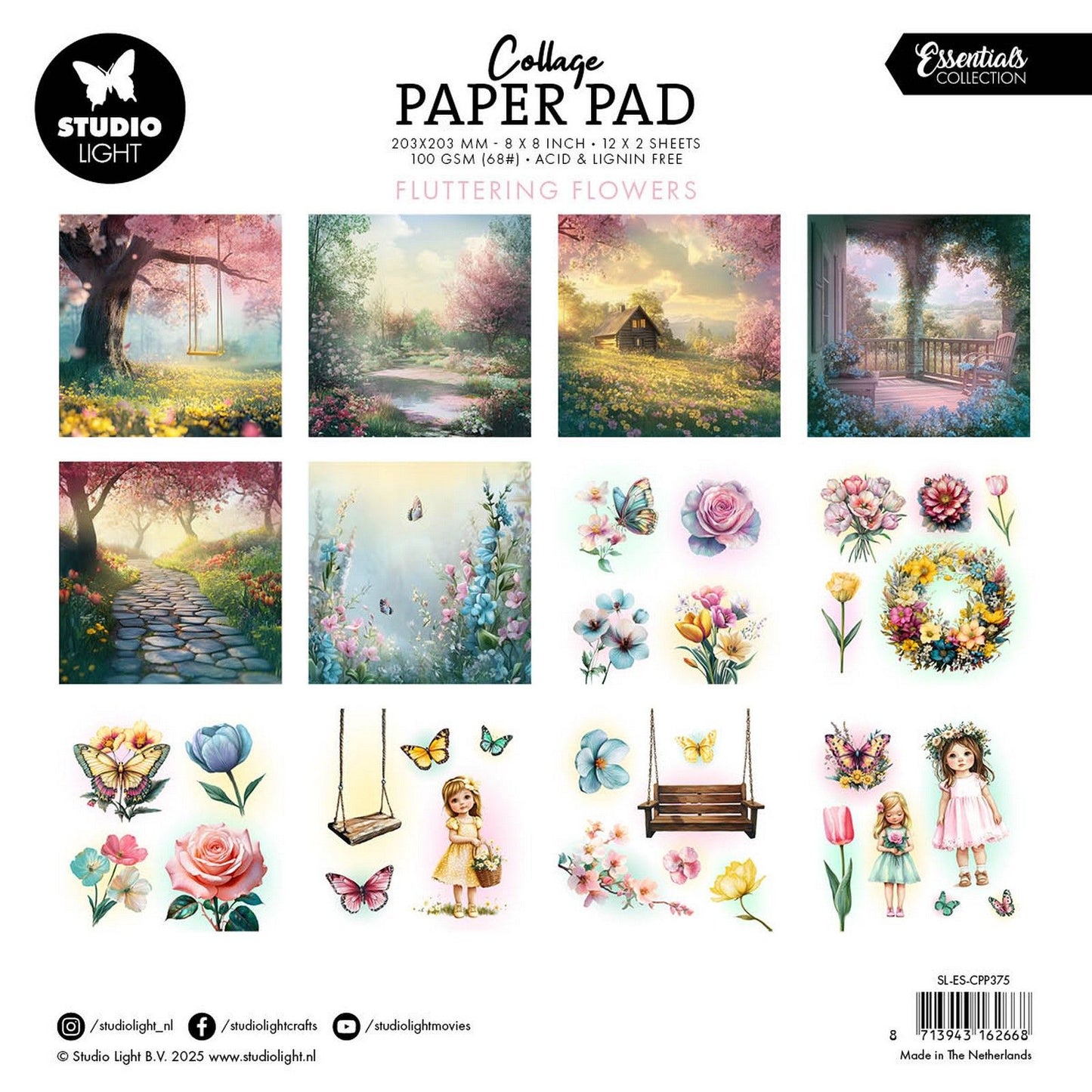 Studioleuchte • Essentials Collage-Papierblock mit flatternden Blumen