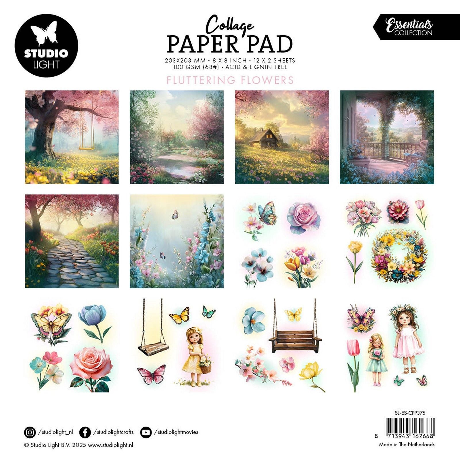 Studioleuchte • Essentials Collage-Papierblock mit flatternden Blumen