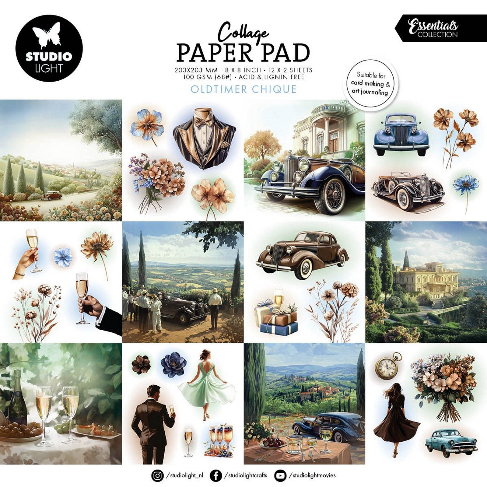 Studioleuchte • Essentials Collage-Papierblock im Oldtimer-Chic