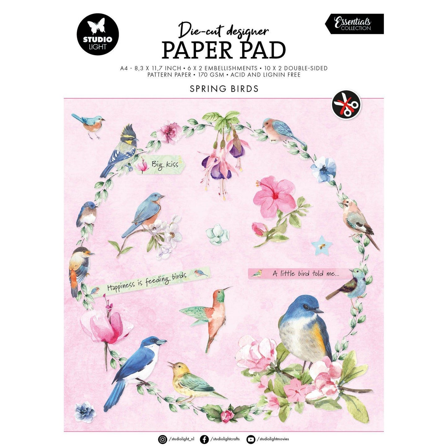 Studioleuchte • Essentials gestanzter Papierblock „Frühlingsvögel“.