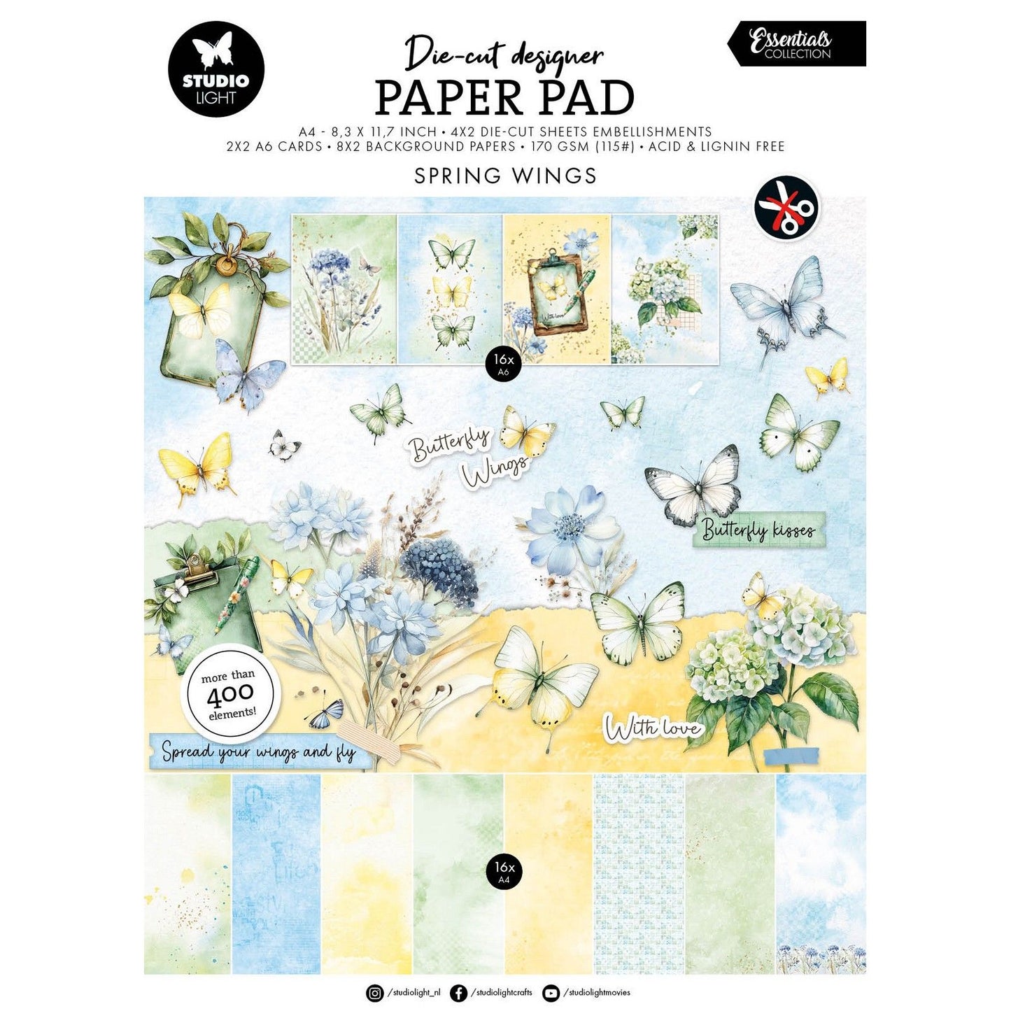 Studio Light • Essentials gestanzter Papierblock mit Schmetterlingen