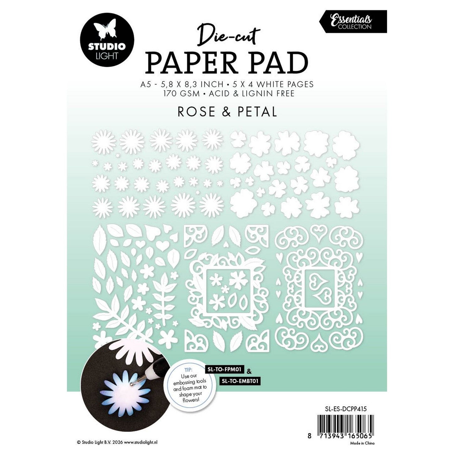 Studioleuchte • Essentials gestanzter Papierblock mit Rosenblütenblatt