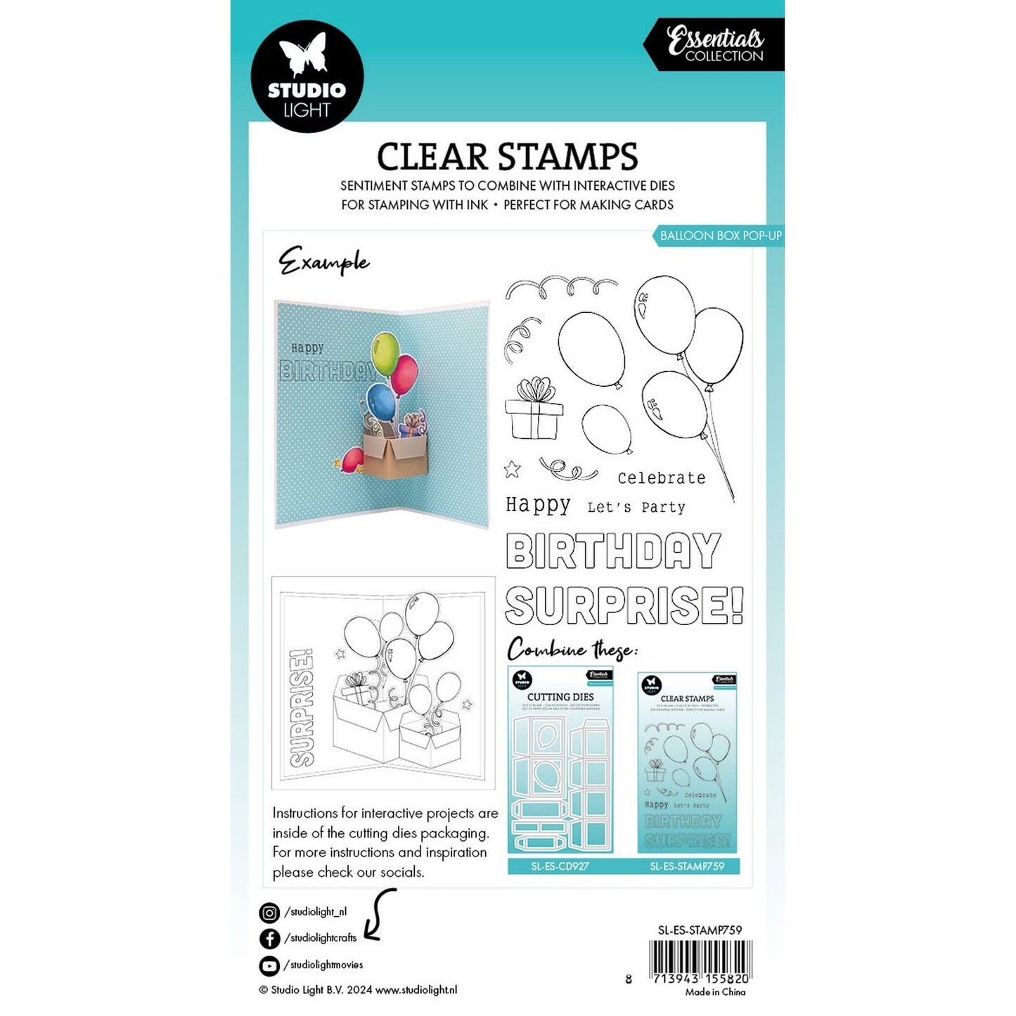 Studiolicht • Essentials Clear Stamps Pop-up-Ballonbox
