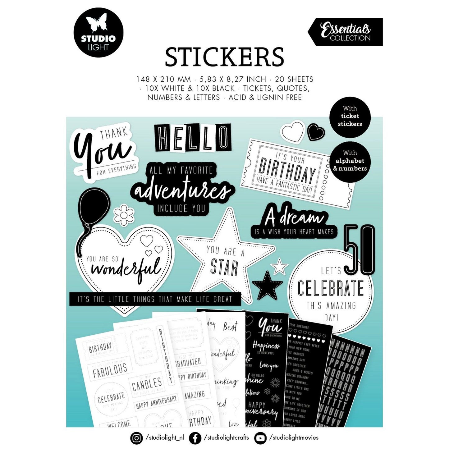 Studioleuchte • Essentials-Stickerblock-Sentiments