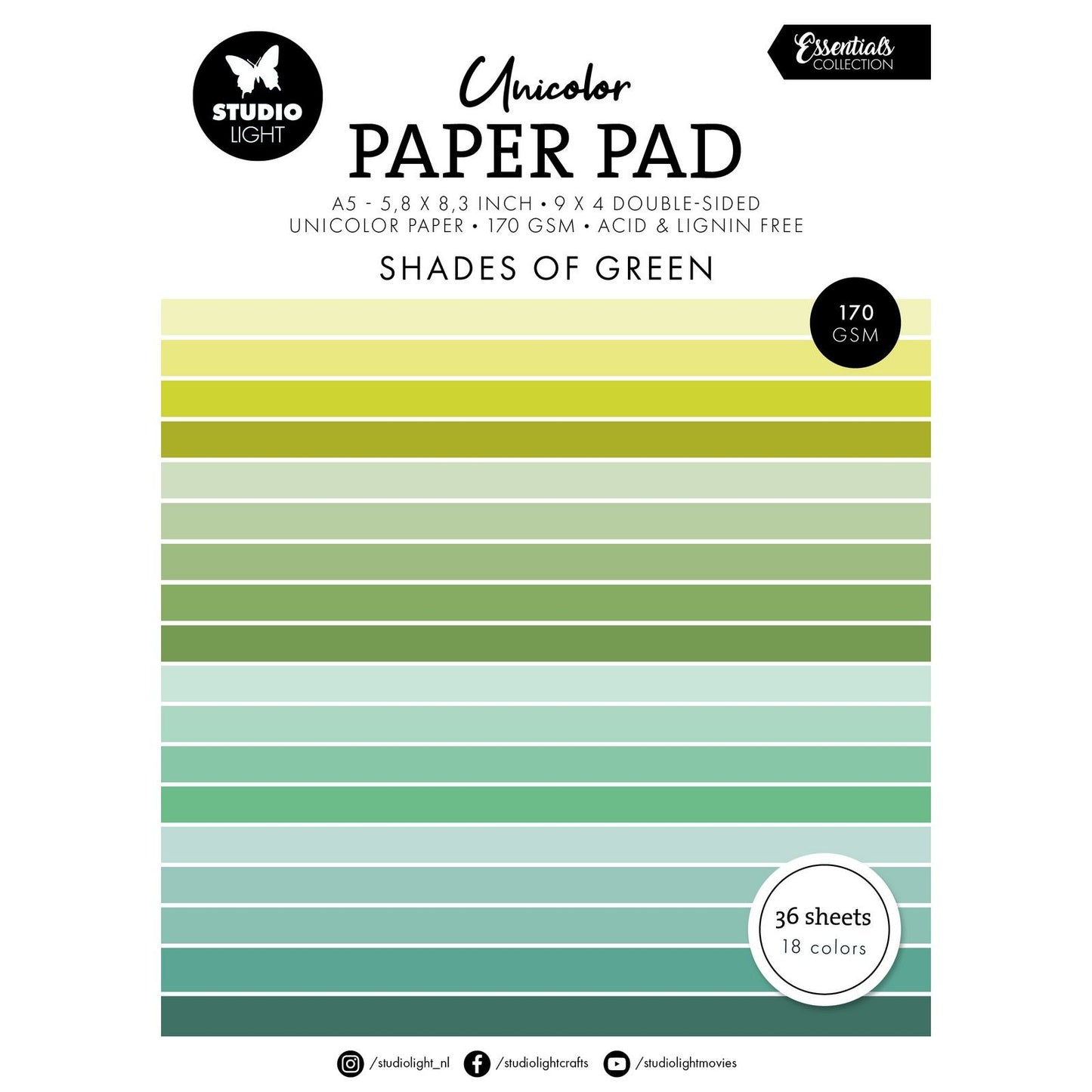 Studioleuchte • Essentials, einfarbiger Papierblock in Grüntönen