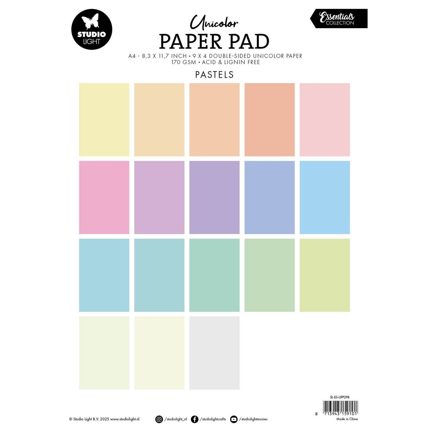 Studioleuchte • Essentials, einfarbiger Papierblock in Pastelltönen