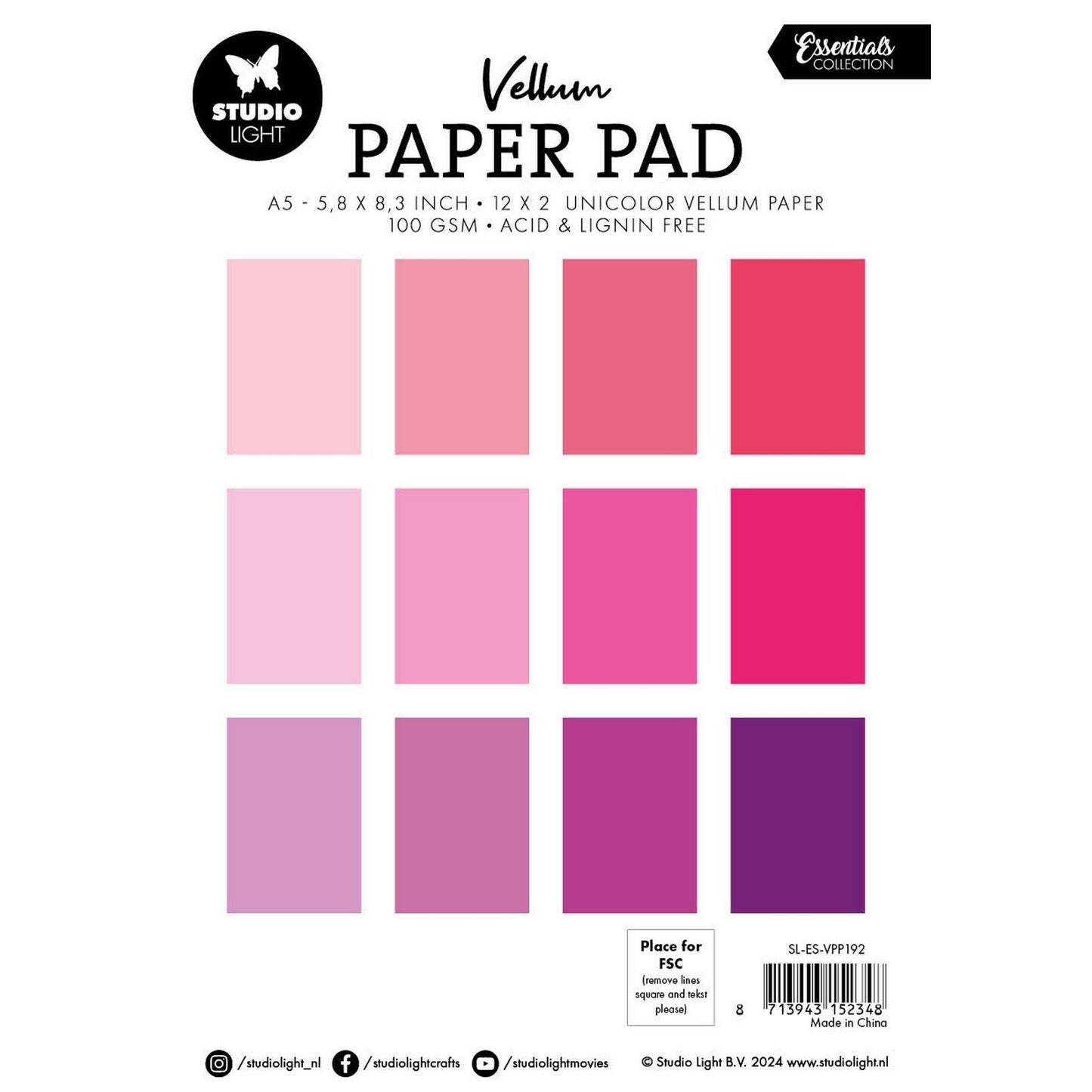 Studioleuchte • Essentials Pergamentpapierblock, einfarbiges Papier