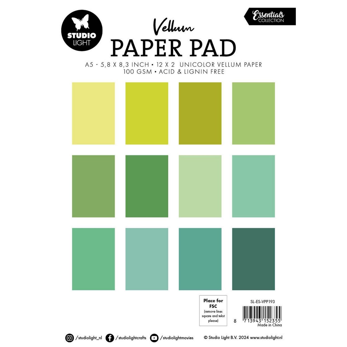 Studioleuchte • Essentials Pergamentpapierblock, einfarbiges Papier
