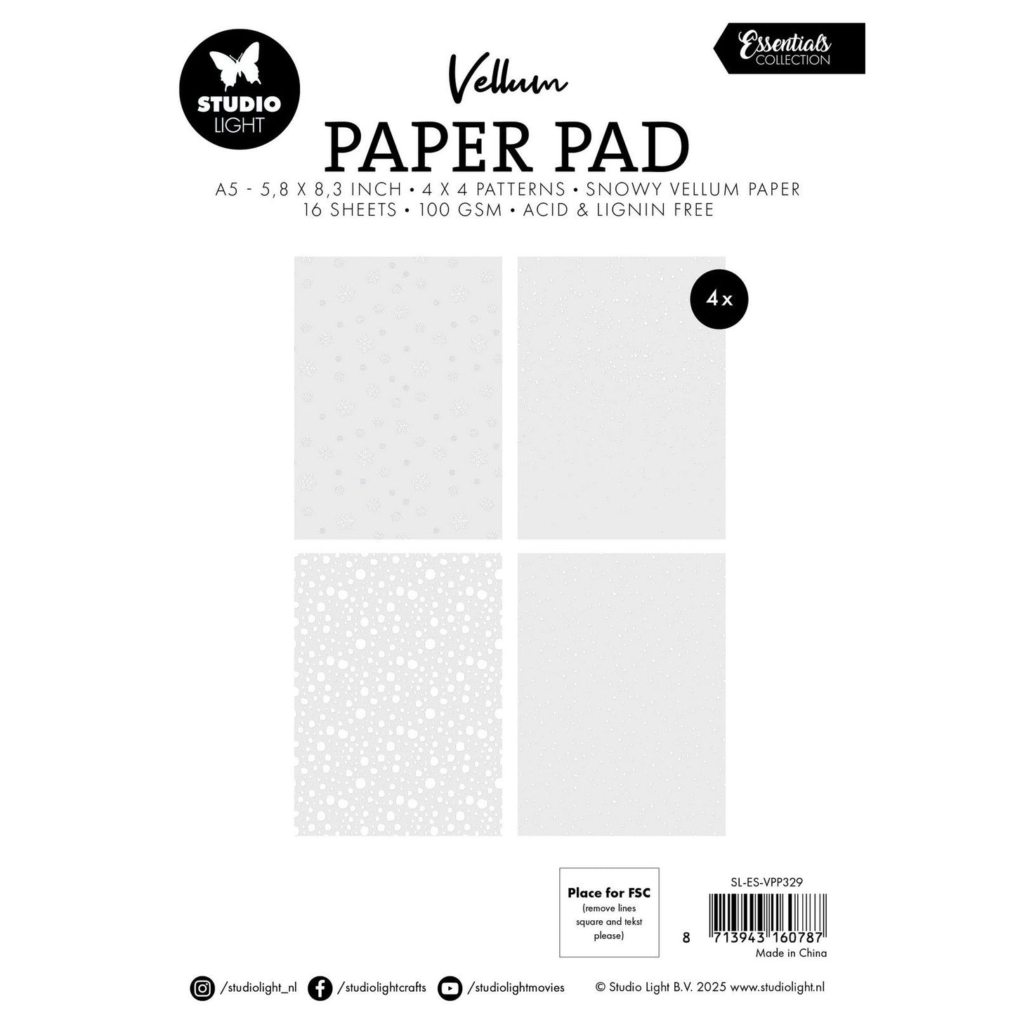 Studiolicht • Essentials Pergamentpapierblock Schneeflocken