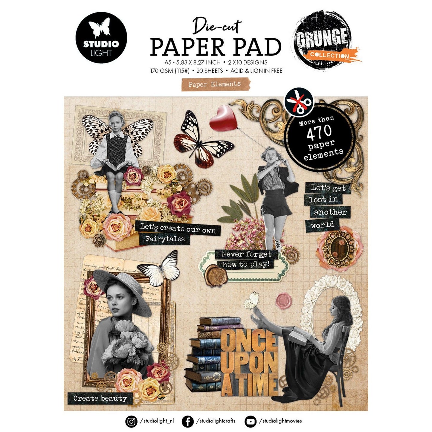 Studiolicht • Grunge-Kollektion, gestanzte Papierblock-Papierelemente