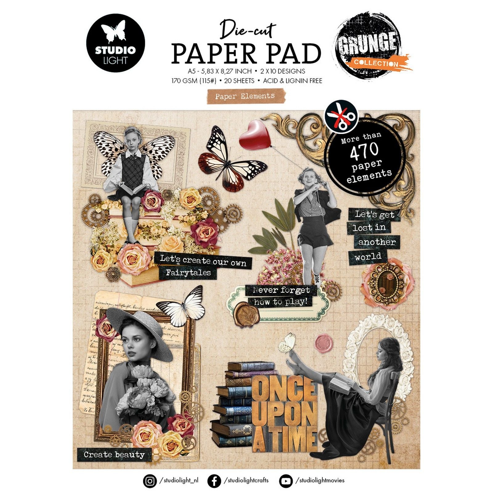Studiolicht • Grunge-Kollektion, gestanzte Papierblock-Papierelemente