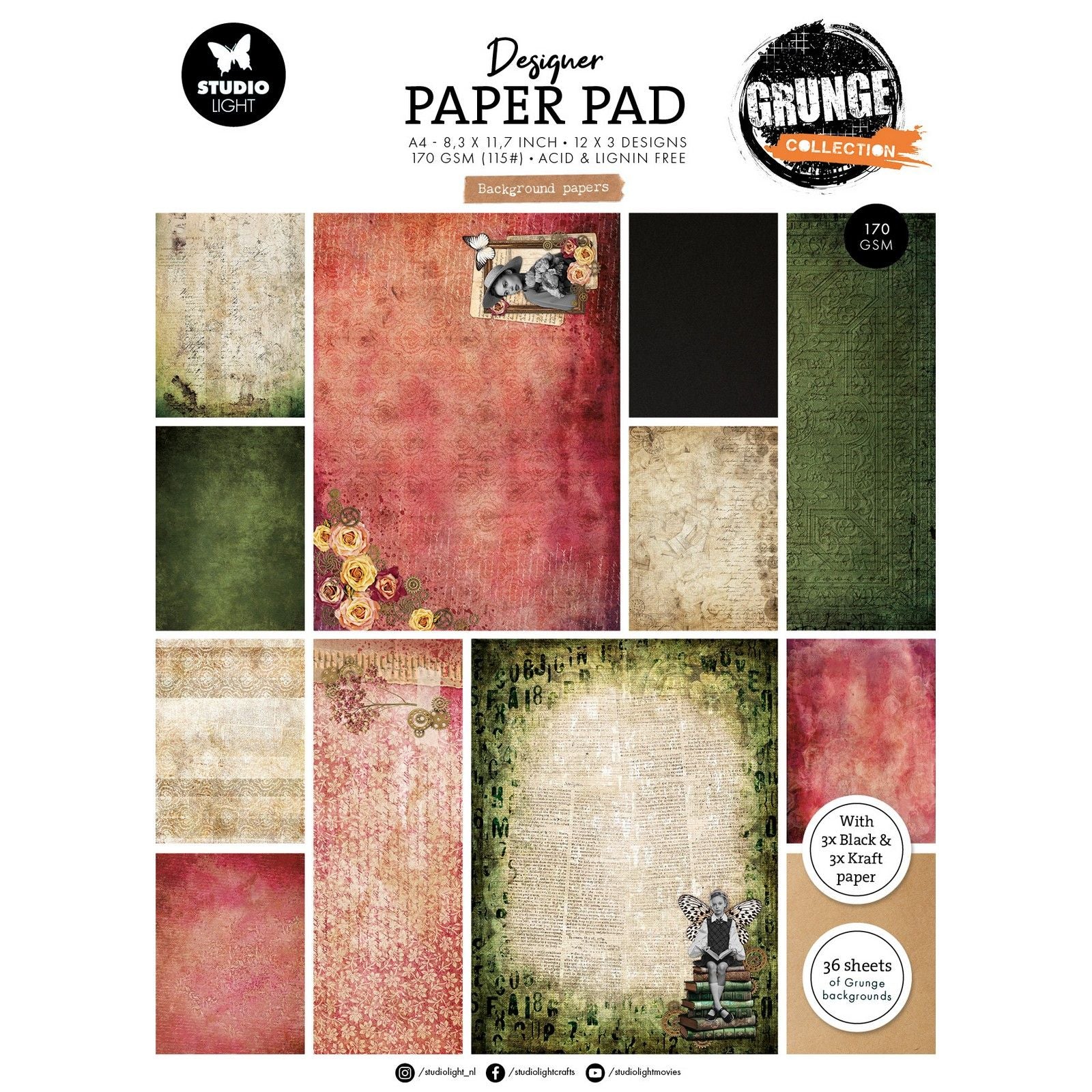 Studiolicht • Grunge-Kollektion, Designer-Papierblock-Hintergrundpapiere