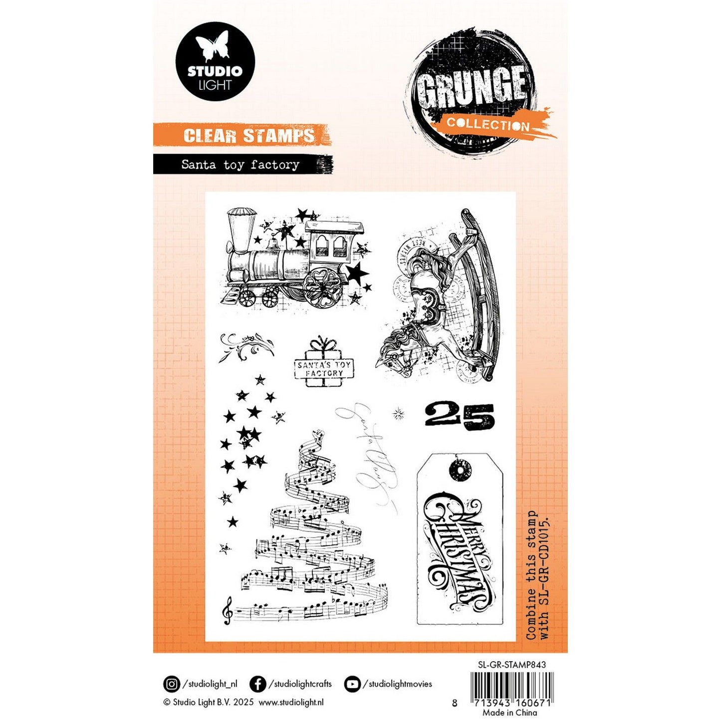 Studiolicht • Grunge-Sammlung, klarer Stempel, Weihnachtsmann-Spielzeugfabrik