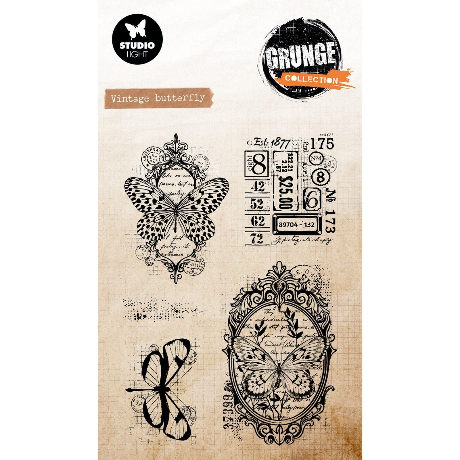 Studiolicht • Grunge-Kollektion, klarer Stempel, Vintage-Schmetterling