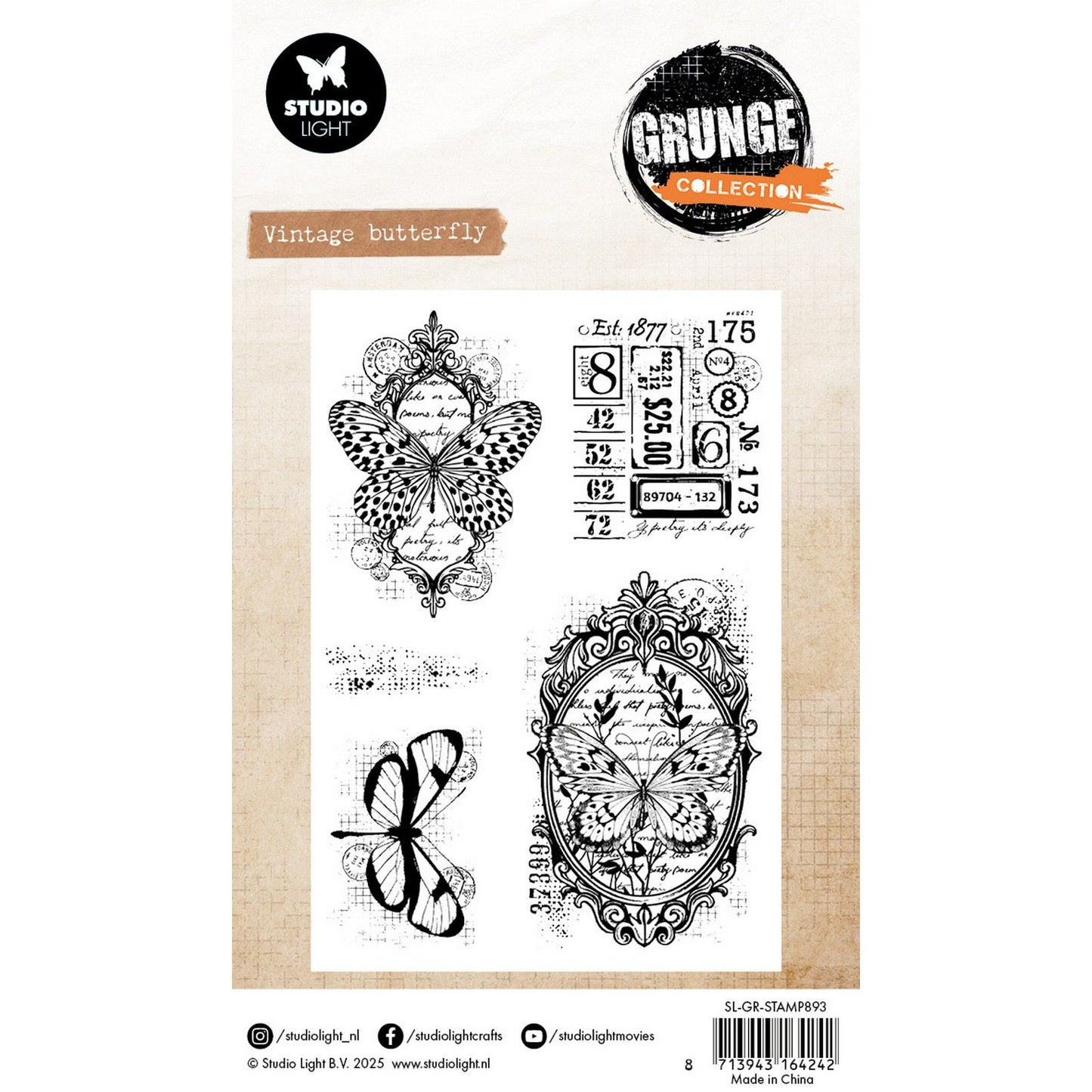 Studiolicht • Grunge-Kollektion, klarer Stempel, Vintage-Schmetterling
