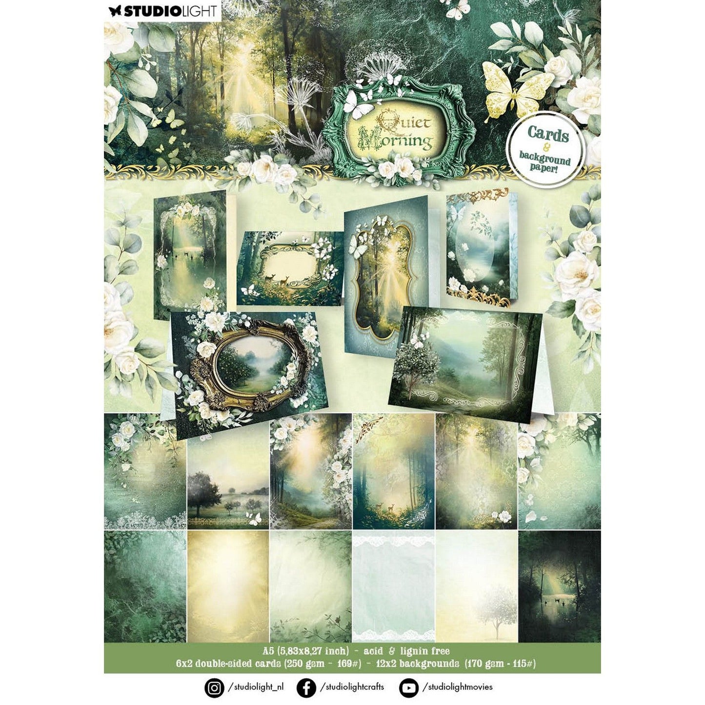 Studio Light • Designer-Papierblock, Karten, Hintergründe, ruhiger Morgen, 148 x 210 x 11 mm, 36 Blatt