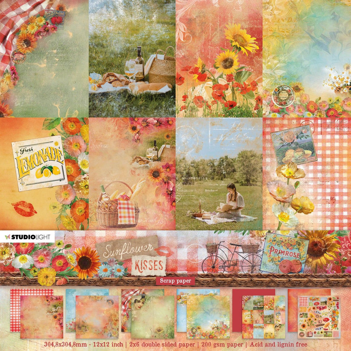 Studiolicht • Sonnenblume küsst Papierset-Hintergrundelemente