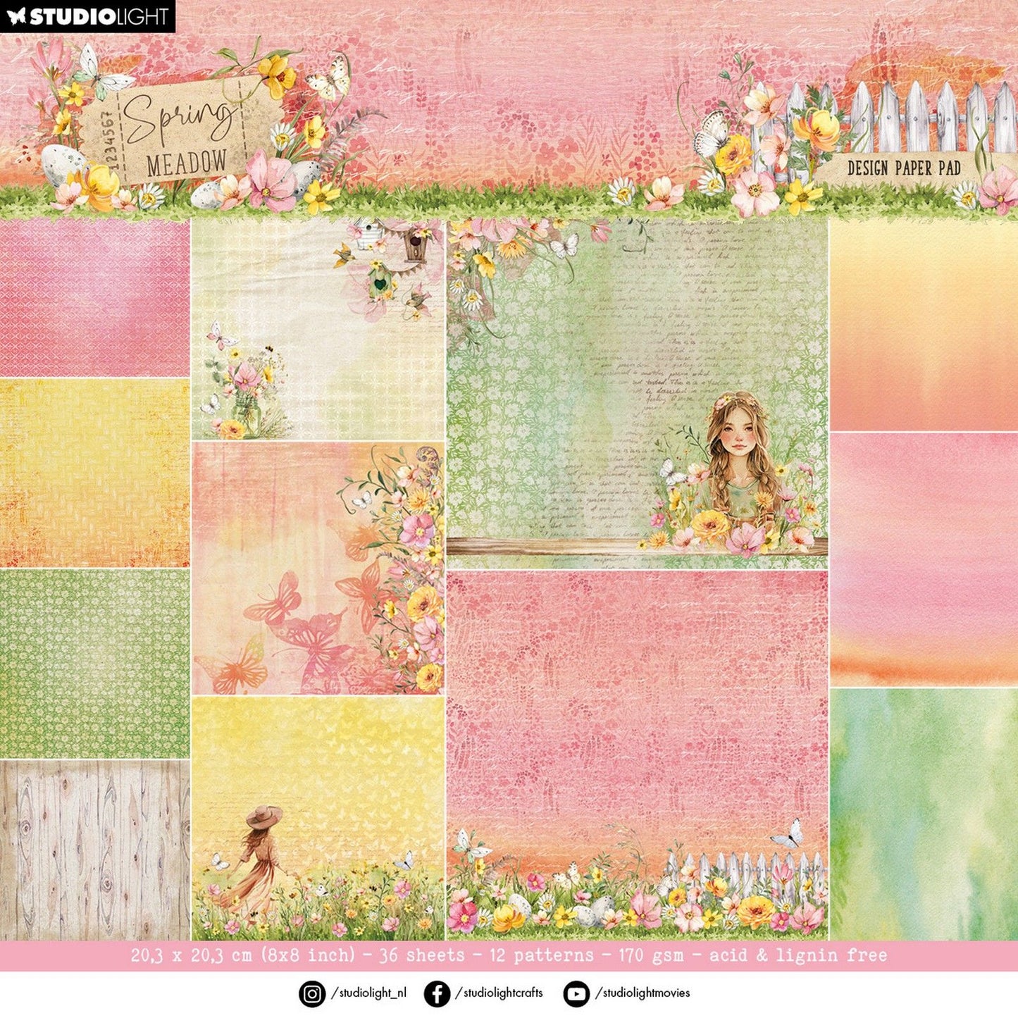 Studiolicht • Frühlingswiese-Designer-Papierblock-Hintergrundpapier