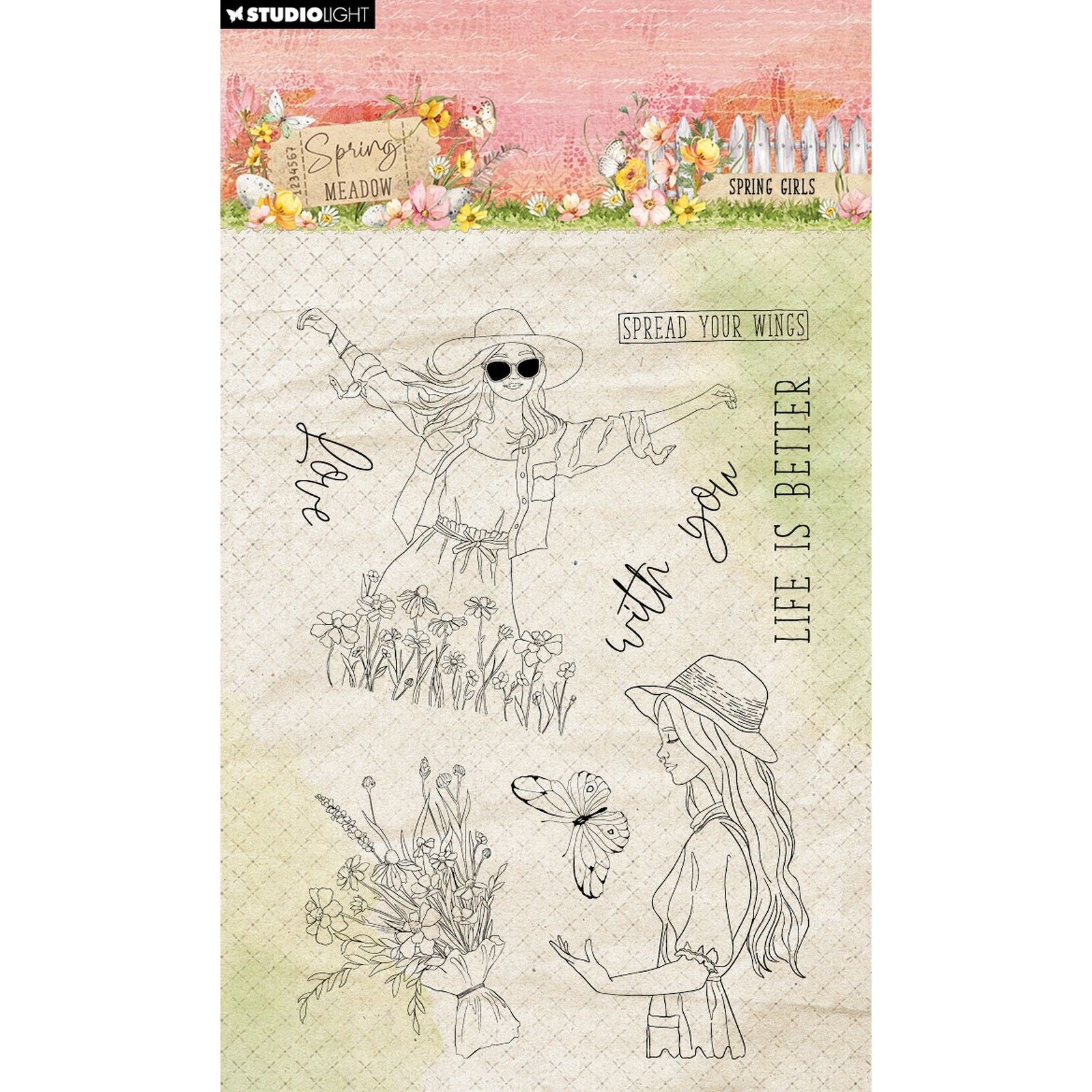 Studiolicht • Frühlingswiese, klarer Stempel, Frühlingsmädchen