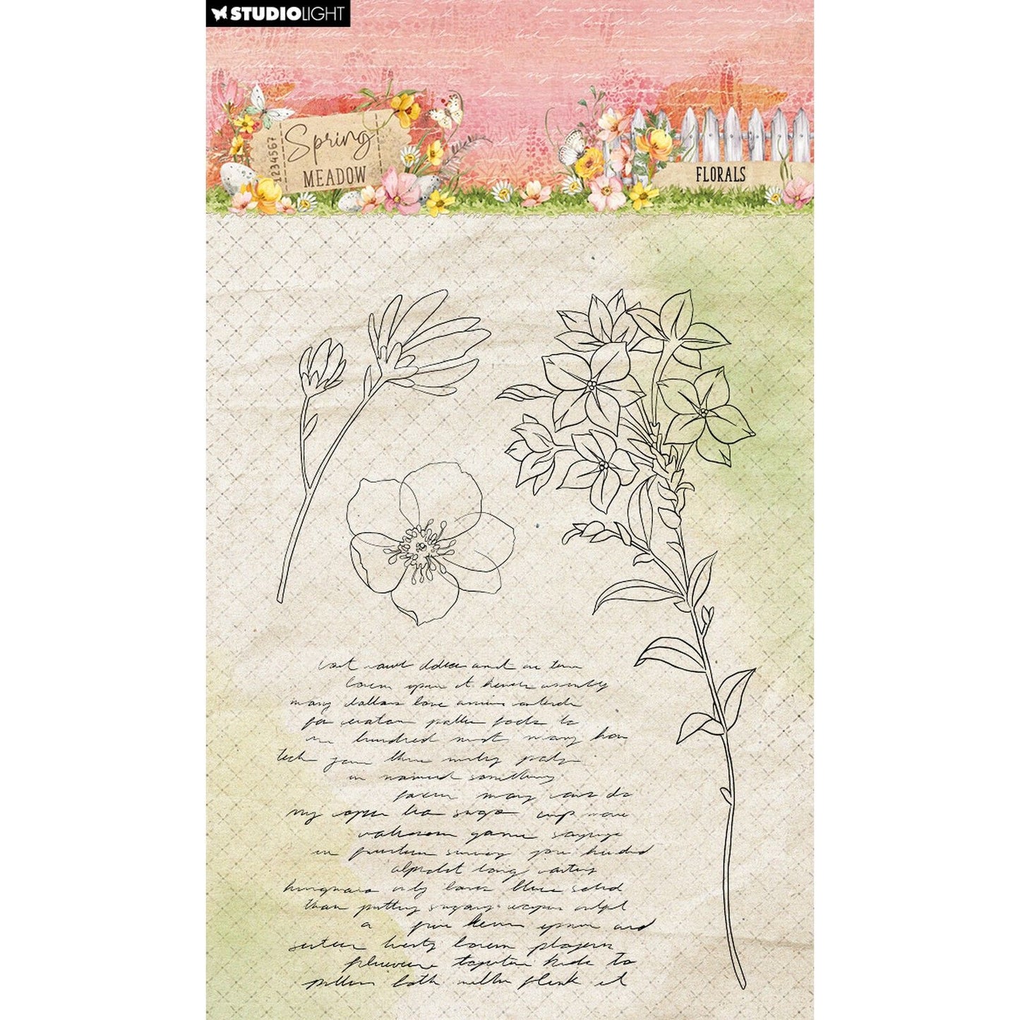 Studiolicht • Frühlingswiese, transparenter Stempel, Blumenmuster
