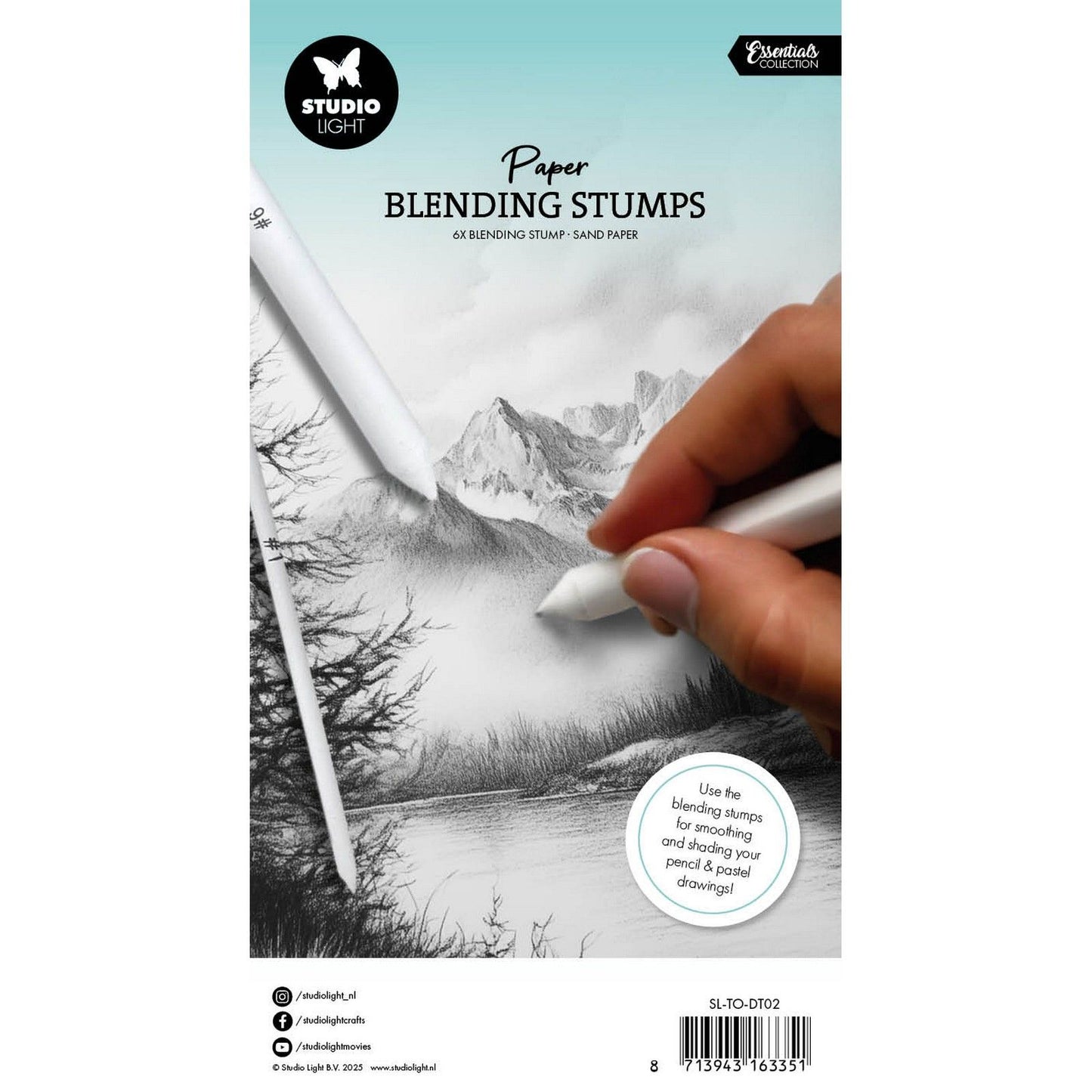 Studioleuchte • Wesentliche Zeichenwerkzeuge, Papiermischung, Stümpfe, Sandpapier