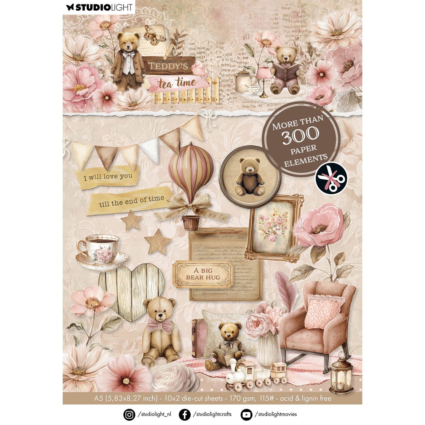 Studiolicht • Teddy's Tea Time gestanzter Papierblock mit mehr als 300 Elementen
