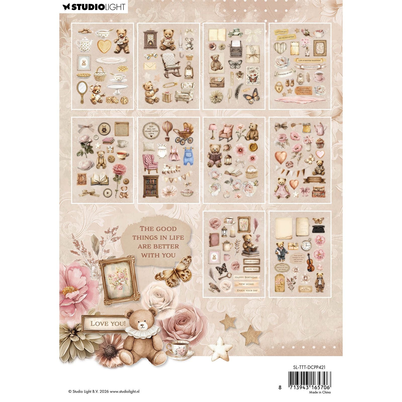 Studiolicht • Teddy's Tea Time gestanzter Papierblock mit mehr als 300 Elementen