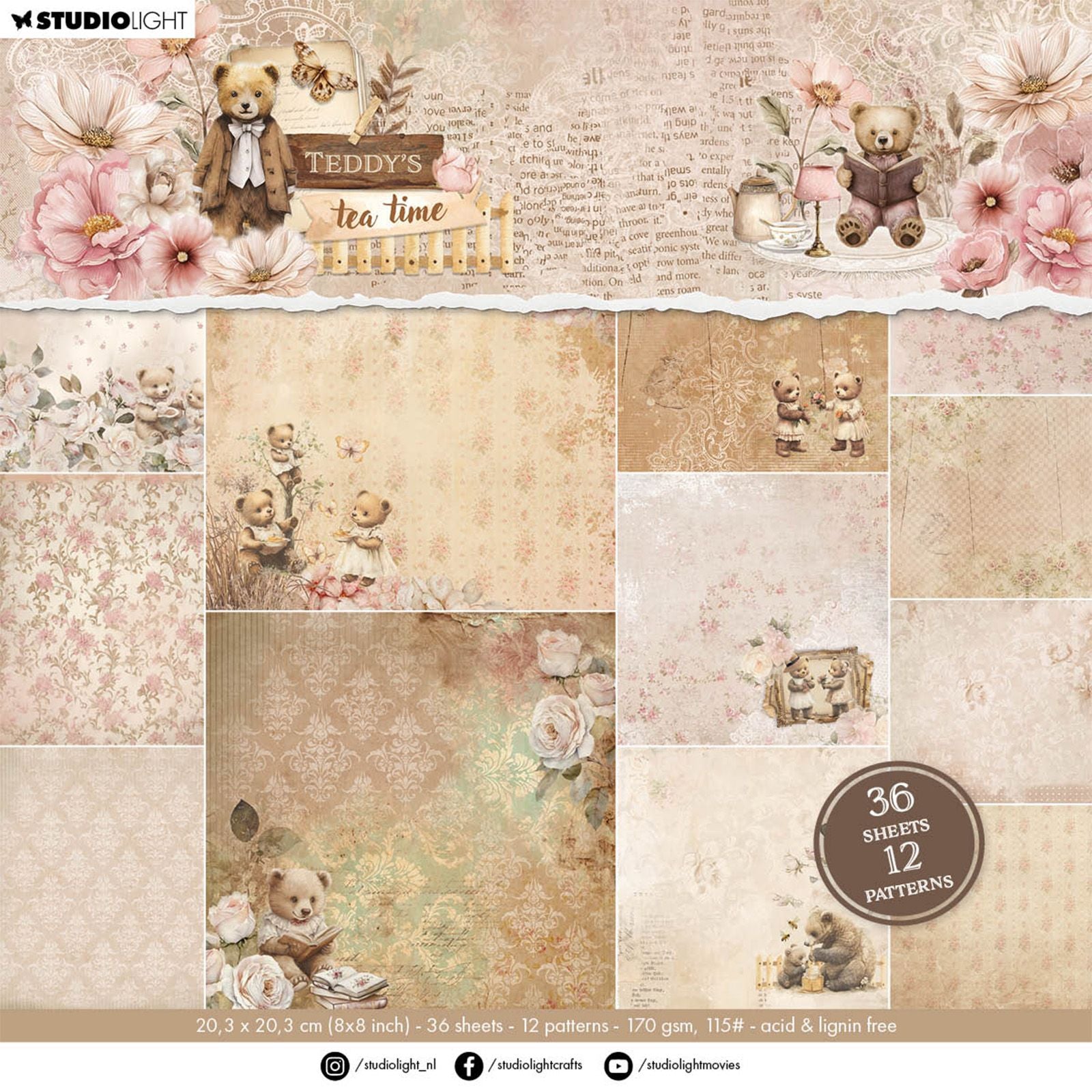 Studiolicht • Teddy's Tea Time Design-Papierblock mit 12 Mustern