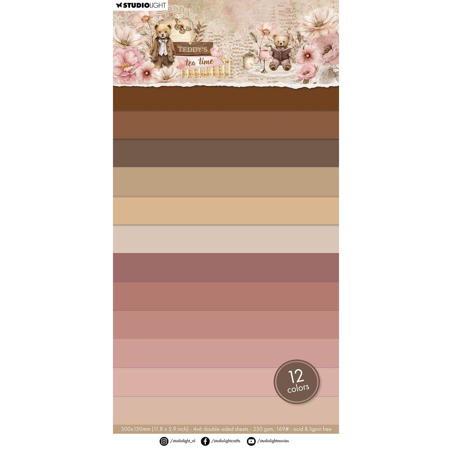 Studiolicht • Teddy's Tea Time Uni-Papierblock, 12 Farben