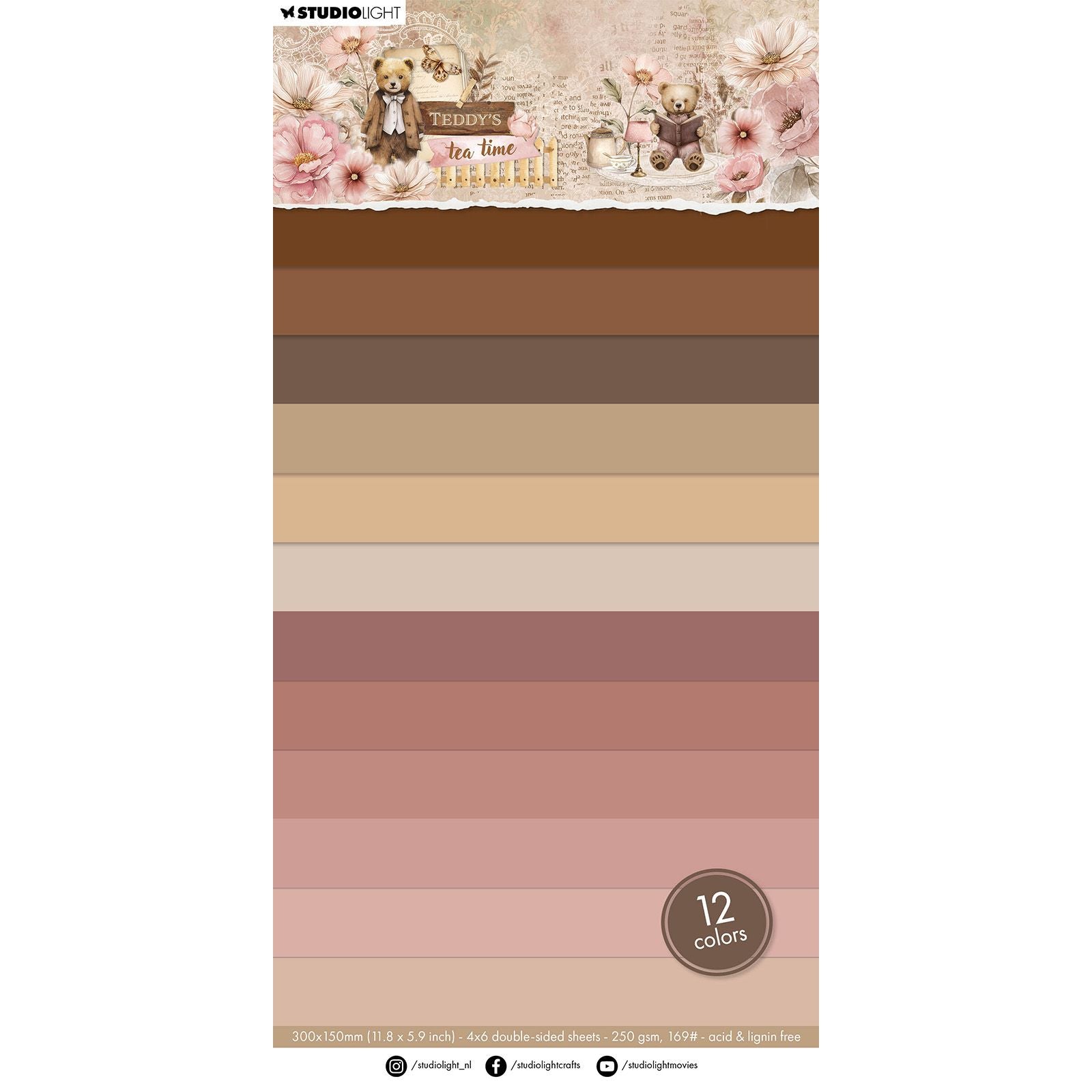 Studiolicht • Teddy's Tea Time Uni-Papierblock, 12 Farben