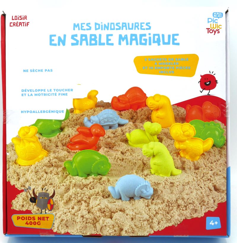 Spielen Sie Sand für innen mit 10 Dinosaurierformen.