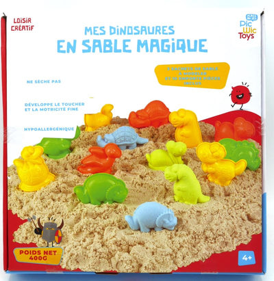 Spielen Sie Sand für innen mit 10 Dinosaurierformen.