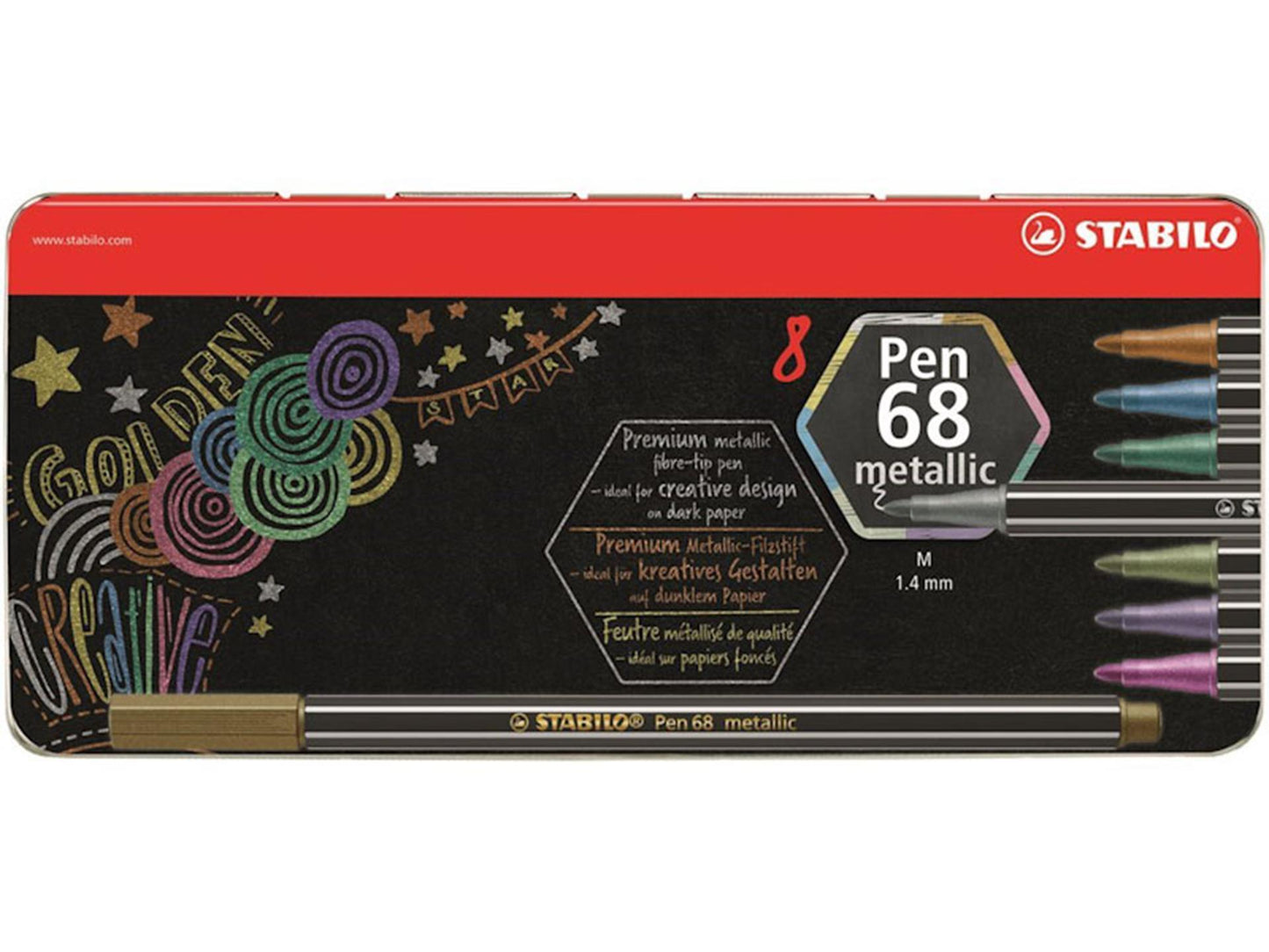 Stabilo Pen 68 Metallic Metall Box Filz -Tip Stifte, 8..