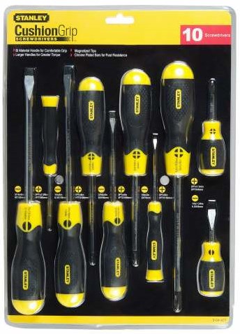 Stanley Handwerkzeuge 10-teiliger Schraubendrehersatz mit gepolstertem Griff, Standard Phillips – 2-65-005
