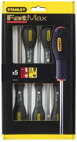 Stanley 5-teiliger Fatmax-Schraubendrehersatz parallel 3,5 x 75 mm. 4 x 100 mm. 5,5 x 125 mm Kreuzschlitz PH1 x 100 mm. pH2 x 125 mm