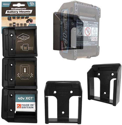 Stealth-Montage-Batteriehalter für Makita 40 V XGT | schwarz | 6 Stück - bm-mk40-blk-6