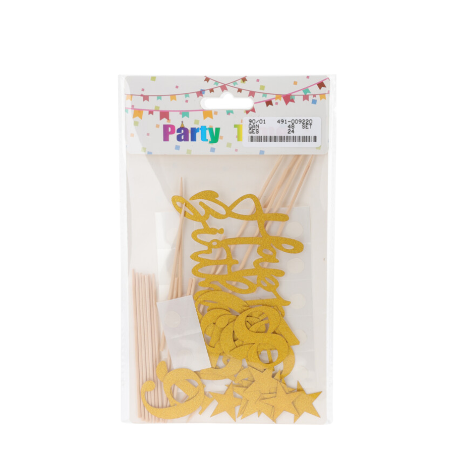 Kuchendekorationsset Goldglitter Happy Birthday 42-teilig