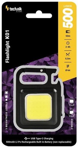 Technik LED-Arbeitsleuchte, wiederaufladbar, Schlüsselanhänger, 500 Lumen – 5720010