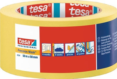 Tesa Präzisions-Abdeckband | glatt | gelb | Länge 50 m | Breite 50 mm | Rad | 3 Stück - 04334-00004-00 - 04334-00004-00