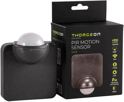 Thorgeon Bewegungsmelder Aufputzwand 360 Grad IP54 feststehend schwarz - 3900511