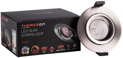 Thorgeon LED-Einbaustrahler 8,2 W, dimmbar, 96 mm, rund, verstellbar, geschliffener Stahl – LED4682