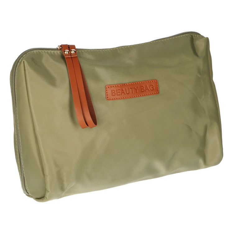 Reisender Toilettenbag Schönheitstasche grün braun 30 cm x 20 cm