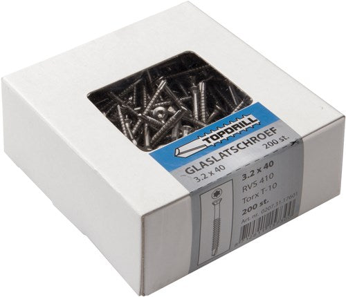 Topdrill Glasleistenschraube selbstbohrend Edelstahl-410 LK Torx Tx10 3,2x40 | 200 Stück - 0207.31.17601