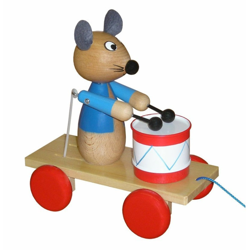 Miva Ziehfigur Maus mit Trommel (farbig)