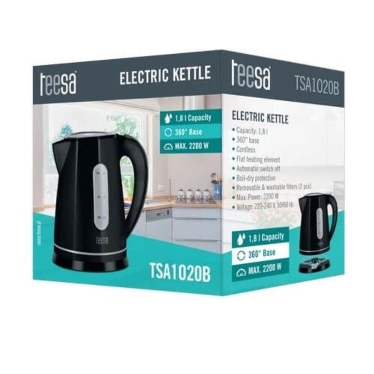 Teesa kabelloser Wasserkocher 1,8l schwarz