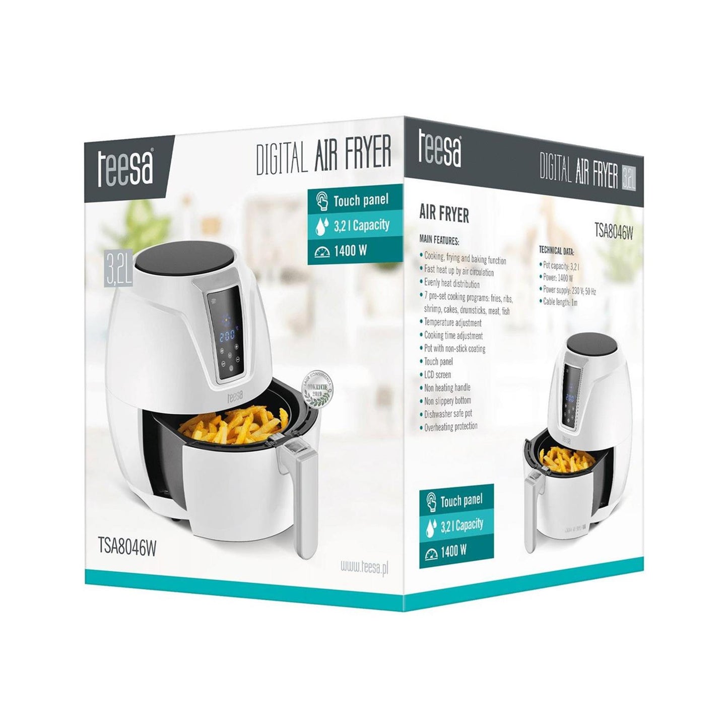 Teesa Heißluftfritteuse 1400 W 3,2 l weiß