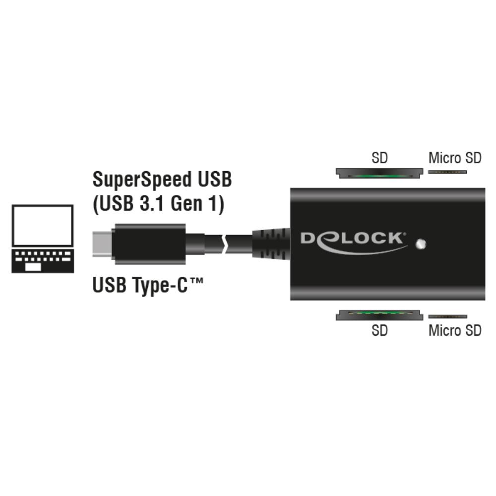 Delock USB 3.1 Gen 1 Kartenleser USB Typ-C Männliche 4 Slots